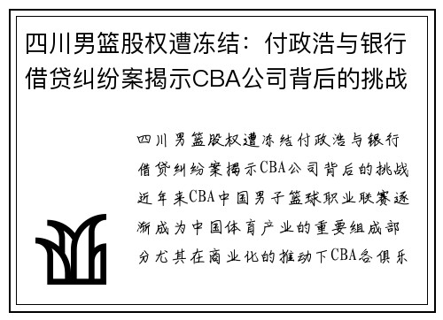 四川男篮股权遭冻结：付政浩与银行借贷纠纷案揭示CBA公司背后的挑战