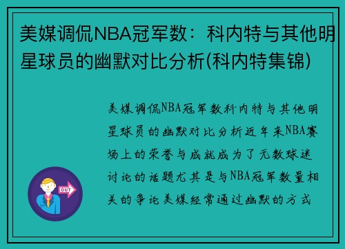 美媒调侃NBA冠军数：科内特与其他明星球员的幽默对比分析(科内特集锦)